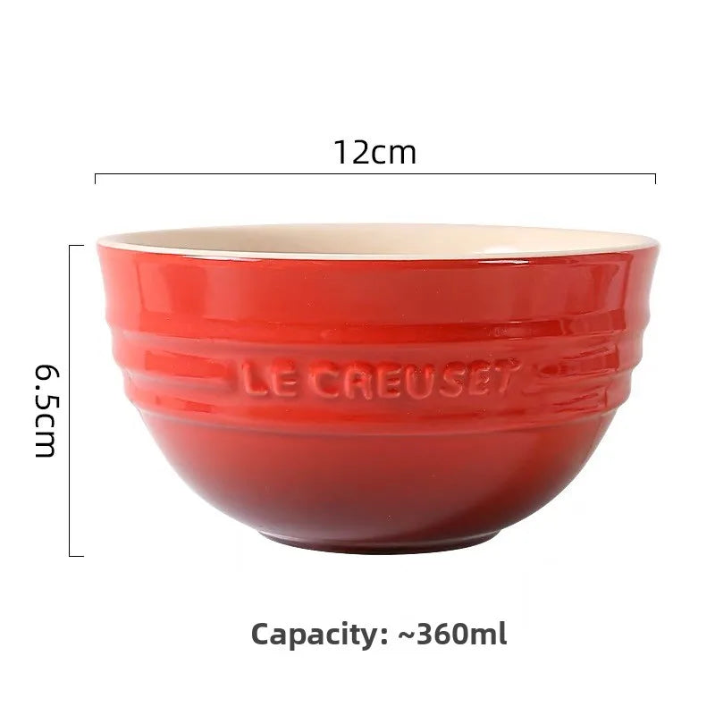 Cuenco de porcelana esmaltada de colores fríos Le Creuset, cuenco de arroz, cuenco para sopa con cara de arcoíris, cuenco francés con diseño de mono redondo para uso doméstico