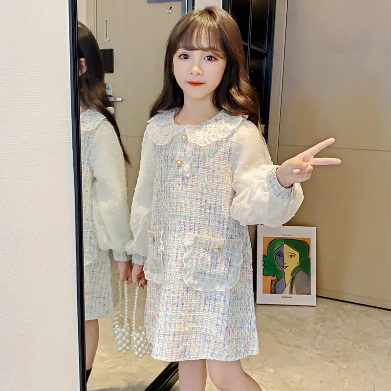Ropa para niños, vestidos de primavera y otoño para niñas, novedad de 2025, falda de princesa para niñas pequeñas, medianas y grandes, con viento fragante.