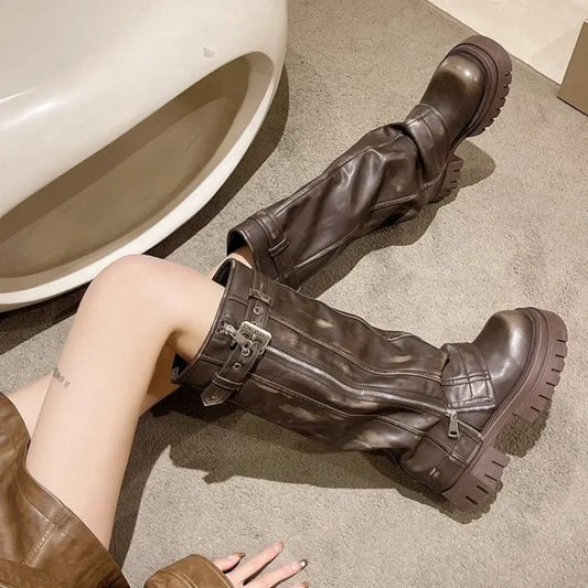 Botas de media caña para mujer de la marca Desinger Knight, con plataforma de tacón alto grueso, estilo punk, estilo motociclista, estilo gótico, para la calle.