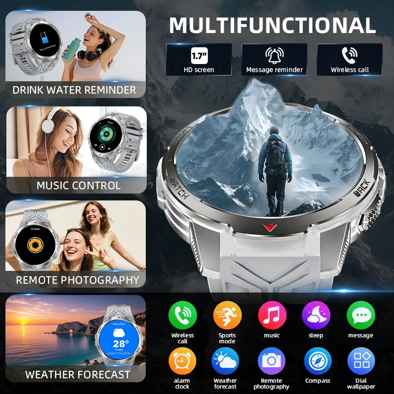 Reloj inteligente deportivo para exteriores para hombre, con batería grande de 1100 mAh, brújula, linterna LED, control del ritmo cardíaco, compatible con Android e iOS.
