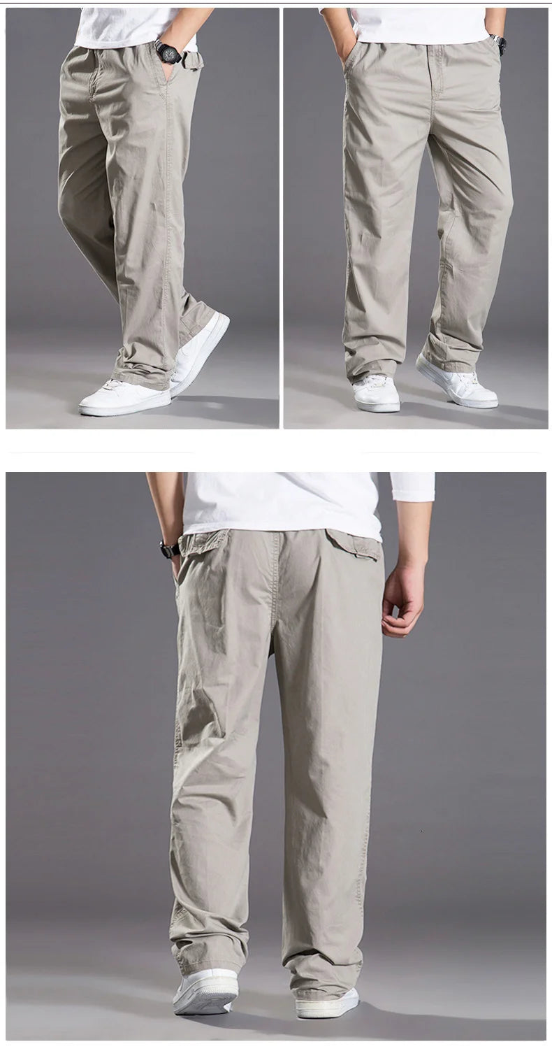 Pantalones cargo casuales de algodón para hombre, con bolsillos, corte recto y holgado, elásticos, ideales para el trabajo. Talla 6XL.