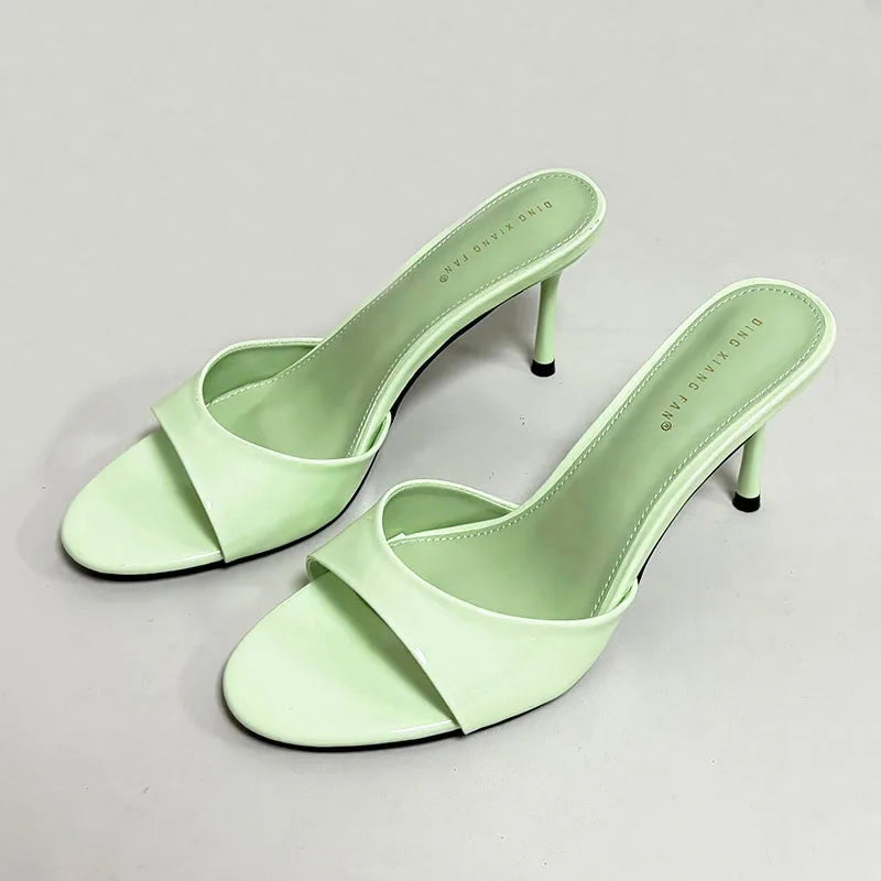 Sandalias de tacón para mujer, zapatillas de verano y primavera, con punta redonda y tacón fino