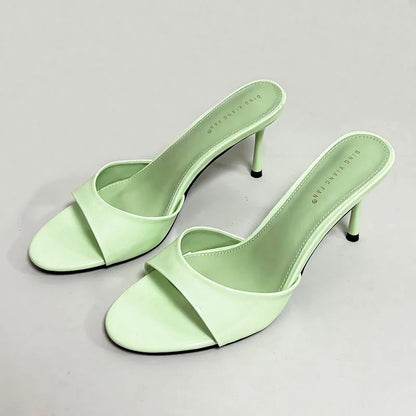 Sandalias de tacón para mujer, zapatillas de verano y primavera, con punta redonda y tacón fino
