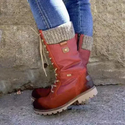 Botas de invierno a media pantorrilla para mujer, zapatos de invierno, botas de nieve a la moda para mujer, botas altas de gamuza cálidas 2025