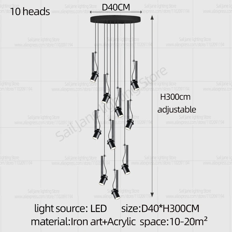Focos LED Lámpara de araña Minimalista Moderna Iluminación para sala de estar Decoración del hogar Lámpara colgante para restaurante Lámpara colgante para escaleras