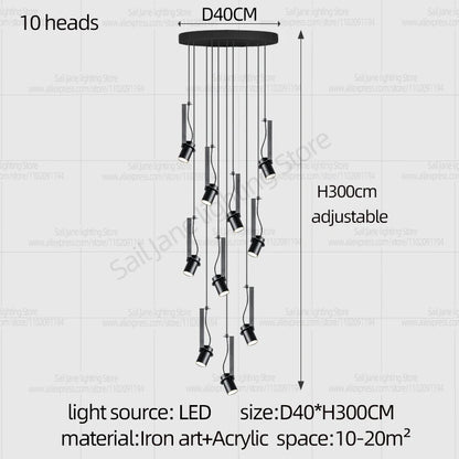 Focos LED Lámpara de araña Minimalista Moderna Iluminación para sala de estar Decoración del hogar Lámpara colgante para restaurante Lámpara colgante para escaleras