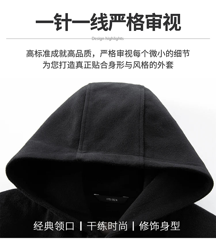 Abrigo largo de lana para hombre COMXZ, colección invierno 2025, gabardina de cachemir de diseño, chaqueta con capucha y forro de plumón de pato blanco, abrigo de lana de lujo