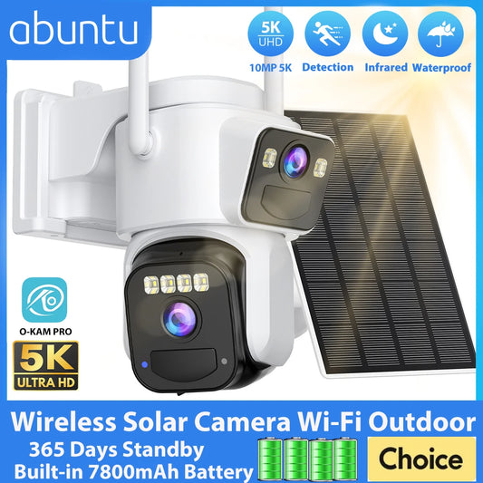 Cámara de seguridad exterior inalámbrica WiFi solar de 10 MP y 5K con doble lente, doble pantalla, seguimiento automático y zoom digital 5X. Incluye doble lente y doble pantalla.