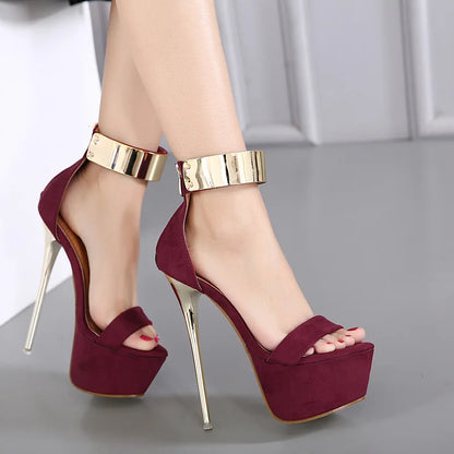 Liyke - Sandalias de plataforma con tacón alto de 16 cm para mujer, diseño de moda, con correa de tobillo de metal, para fiesta, club, stripper, baile en barra