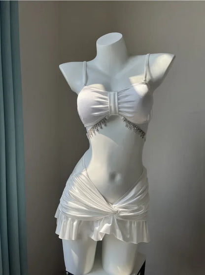 Sexy Bikini Three-Piece Set Swimsuit Women's Ins Slimming Cover-Up Thermal Spring Bathing Female Model Skirt Style Swimsuit