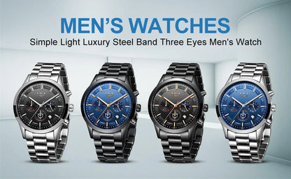 LIGE - Reloj de negocios para hombre, de cuarzo, de lujo, resistente al agua, 3 barras, cronógrafo luminoso, regalo + caja