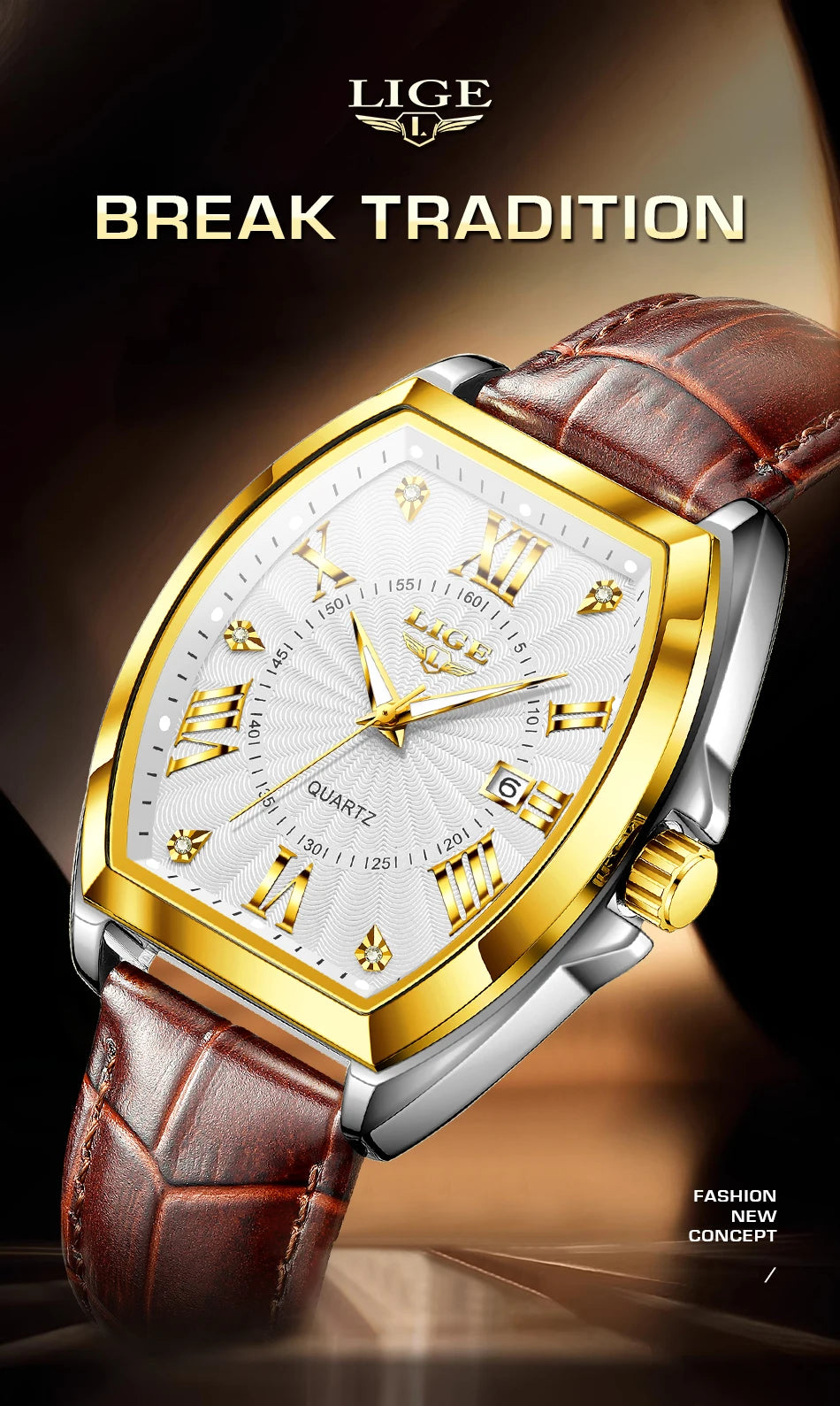 LIGE - Nuevos relojes militares para hombre, marca original de lujo, de cuero, de cuarzo, cronógrafo cuadrado resistente al agua