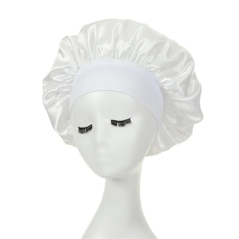 Gorro de dormir para mujer, gorro de seda satinado de doble capa, ajustable, para ducha, para cabello rizado, accesorios de peinado.