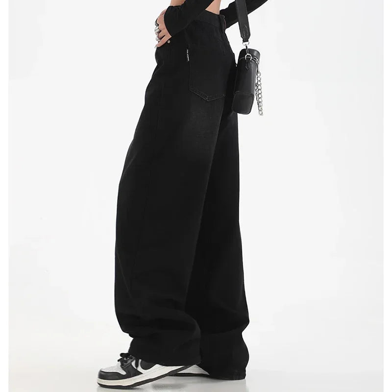 Pantalones vaqueros de cintura alta para mujer, ajustados, de pierna ancha, estilo urbano, estilo Y2k, años 2000, holgados, negros y azules