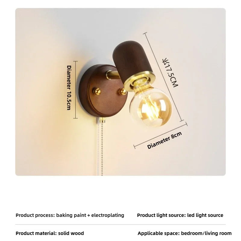 Iluminación LED para comedor, lámpara de pared sencilla de madera maciza con interruptor, lámpara de pared para mesita de noche, sala de estar, balcón, pasillo, cafetería
