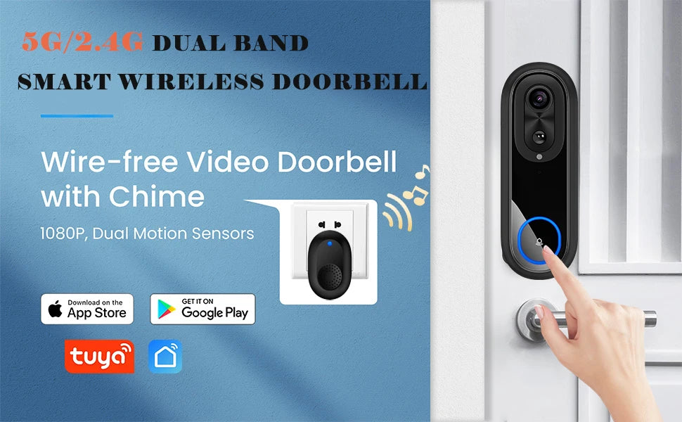 Videoportero inalámbrico 5G/2.4G WiFi 1080P con cámara de intercomunicación inteligente, compatible con la aplicación Tuya, resistente al agua IP65 y batería de 7000 mAh.
