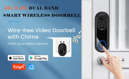 Videoportero inalámbrico 5G/2.4G WiFi 1080P con cámara de intercomunicación inteligente, compatible con la aplicación Tuya, resistente al agua IP65 y batería de 7000 mAh.