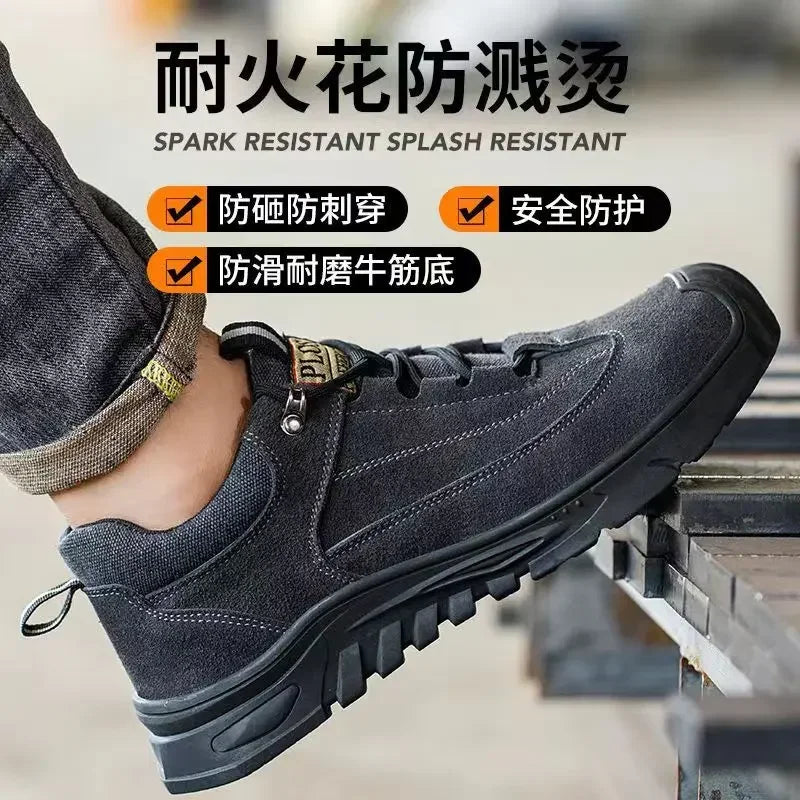 Calzado de seguridad laboral para hombre: transpirable, apto para todas las estaciones, resistente a impactos y perforaciones, y con protección contra el desgaste.