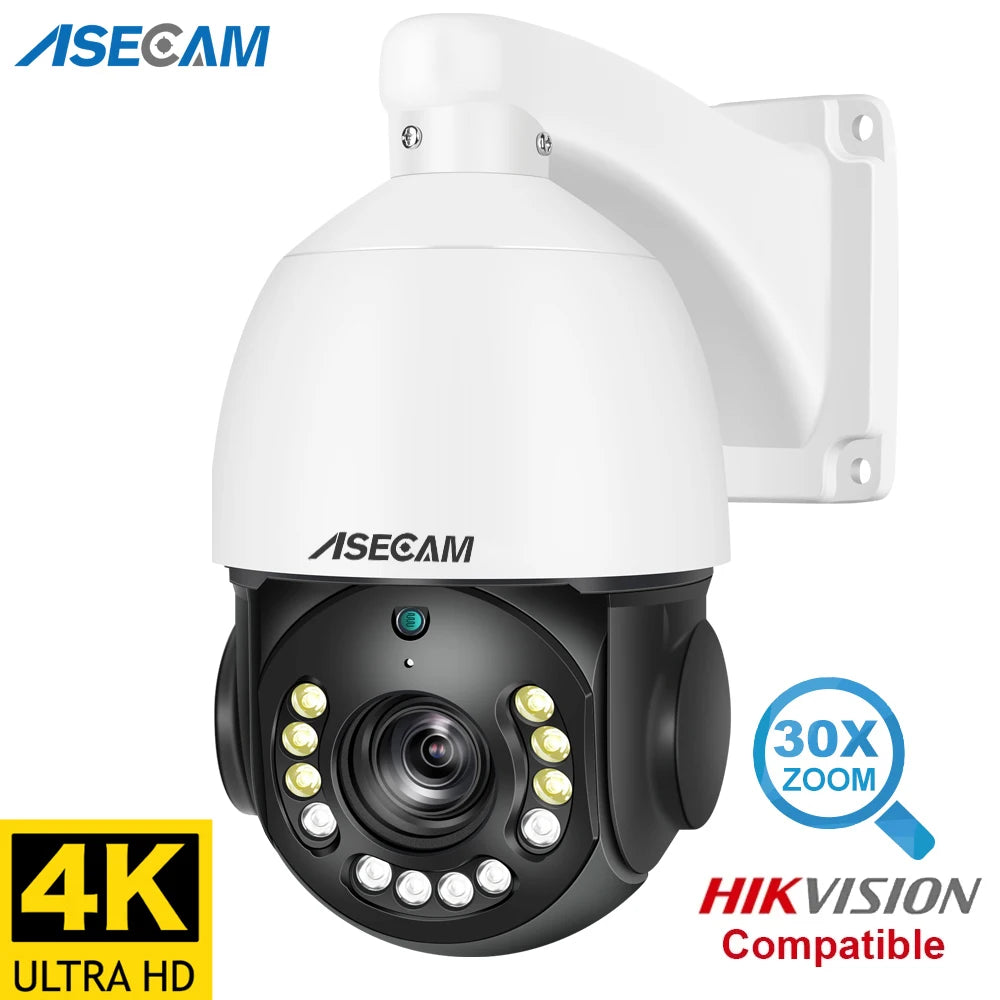 Cámara IP 4K PTZ con zoom óptico 30x, detección de vehículos, visión nocturna a color, PoE, seguridad, videovigilancia CCTV, compatible con Hikvision.