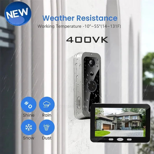 Videoportero inteligente Tuya Smart Life con cámara PIR HD 1080P, resistente al agua, inalámbrico y con monitor de 5 pulgadas.