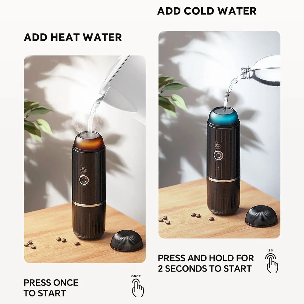 Cafetera portátil eléctrica para café expreso, compatible con cápsulas y café molido, cafetera 2 en 1 para senderismo.