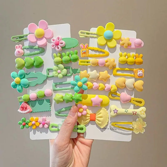 Juego de 14 accesorios para el cabello para niñas, horquillas con forma de flor, lazos, pinzas laterales, pasadores con forma de corazón de conejo, tocado para niñas.