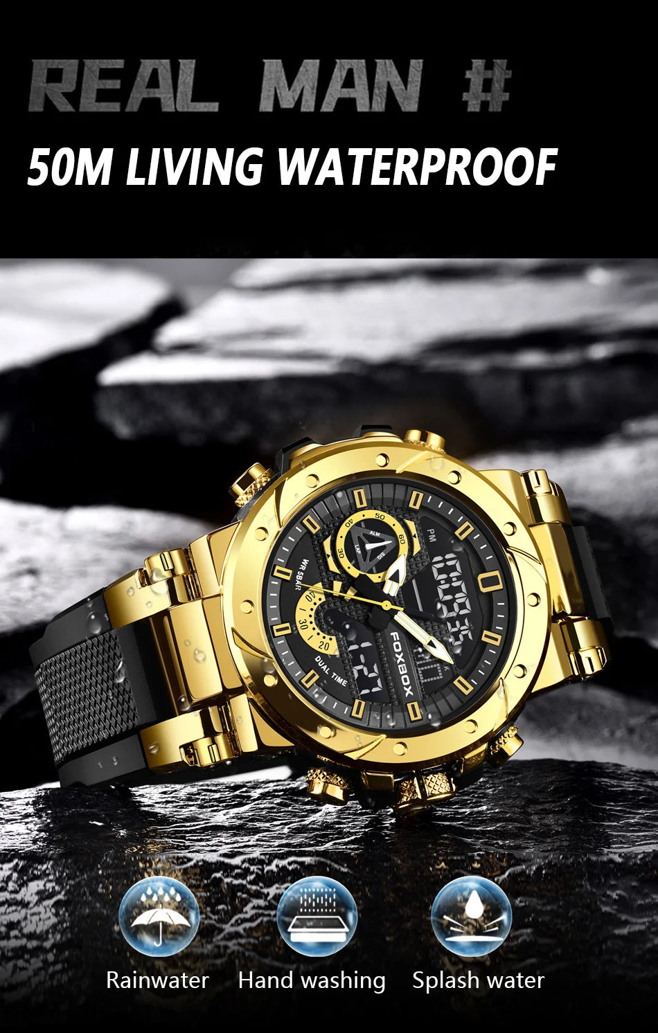 Reloj LIGE para hombre, correa de moda, deportivo, militar, calendario semanal, relojes de cuarzo, LED, pantalla dual, cronógrafo, relojes digitales para hombre