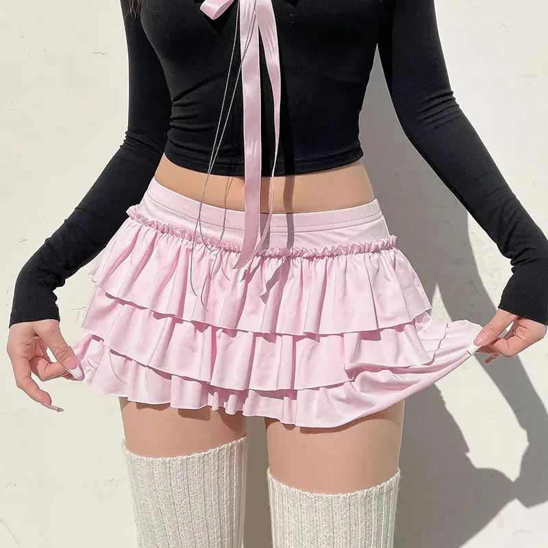 Faldas minifaldas informales con lazo, sexys, ajustadas, de cintura baja, estilo Y2K, para verano, a la moda, combinables, en rosa.