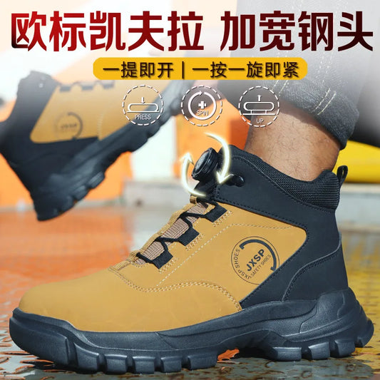 Botas altas unisex antigolpes y antipinchazos con puntera de acero más ancha, cierre de Kevlar, elástico y aptas para otoño e invierno. Fabricadas con Kevlar estándar europeo.