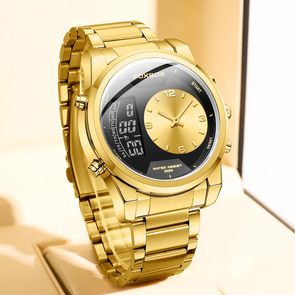 LIGE - Reloj digital de moda para hombre, deportivo, informal, resistente al agua, de cuarzo, cronógrafo de lujo, marca FOXBOX