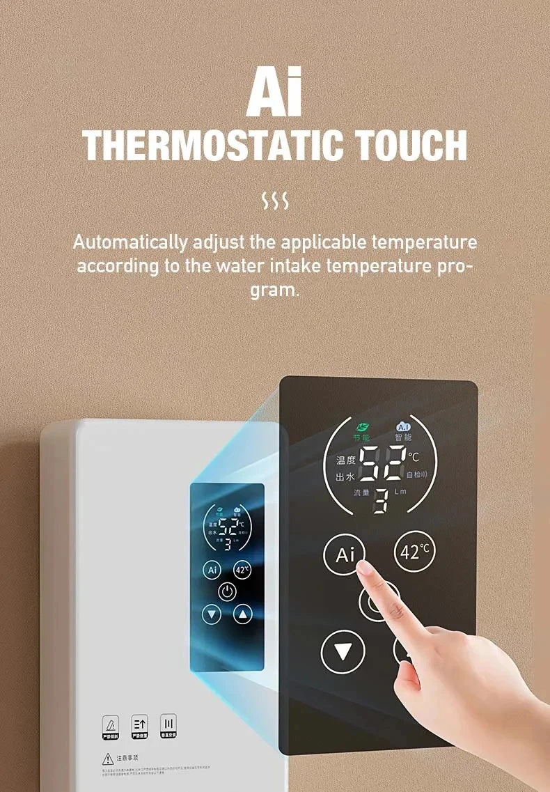 Calentador de agua instantáneo inteligente de pared con ducha eléctrica sin tanque y calentamiento rápido. Termostato para baño y cocina. 110V/220V