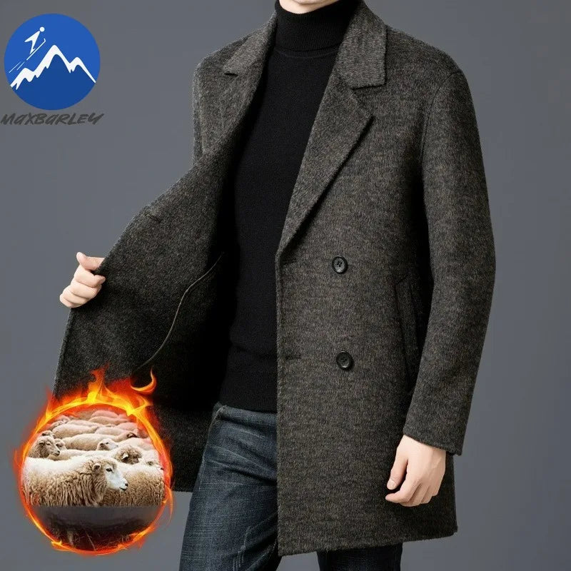 Chaqueta de lana de lujo para hombre Maxbarley, cuello de traje, abrigo ligero y cálido para trabajo, viajes informales, resistente al frío, mezcla de lana para invierno