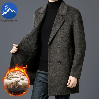 Chaqueta de lana de lujo para hombre Maxbarley, cuello de traje, abrigo ligero y cálido para trabajo, viajes informales, resistente al frío, mezcla de lana para invierno