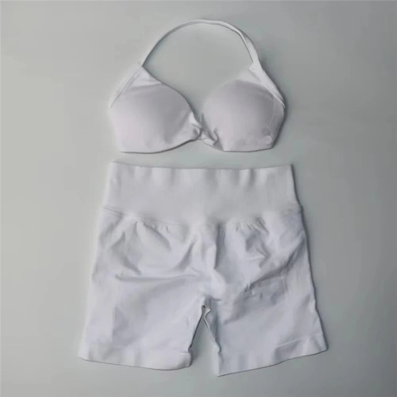 Women's Electric Blue Blossom High Stretch Top Sports Bra Shorts Set Comfortable Gym Workout Yoga Active Wear Impact Outfit