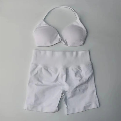 Women's Electric Blue Blossom High Stretch Top Sports Bra Shorts Set Comfortable Gym Workout Yoga Active Wear Impact Outfit