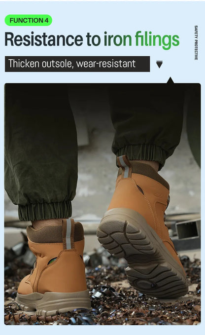 Zapatos de trabajo con botón giratorio para hombre, zapatillas de trabajo antiperforación, zapatos de seguridad de trabajo impermeables, botas tácticas con puntera de acero antideslizantes.