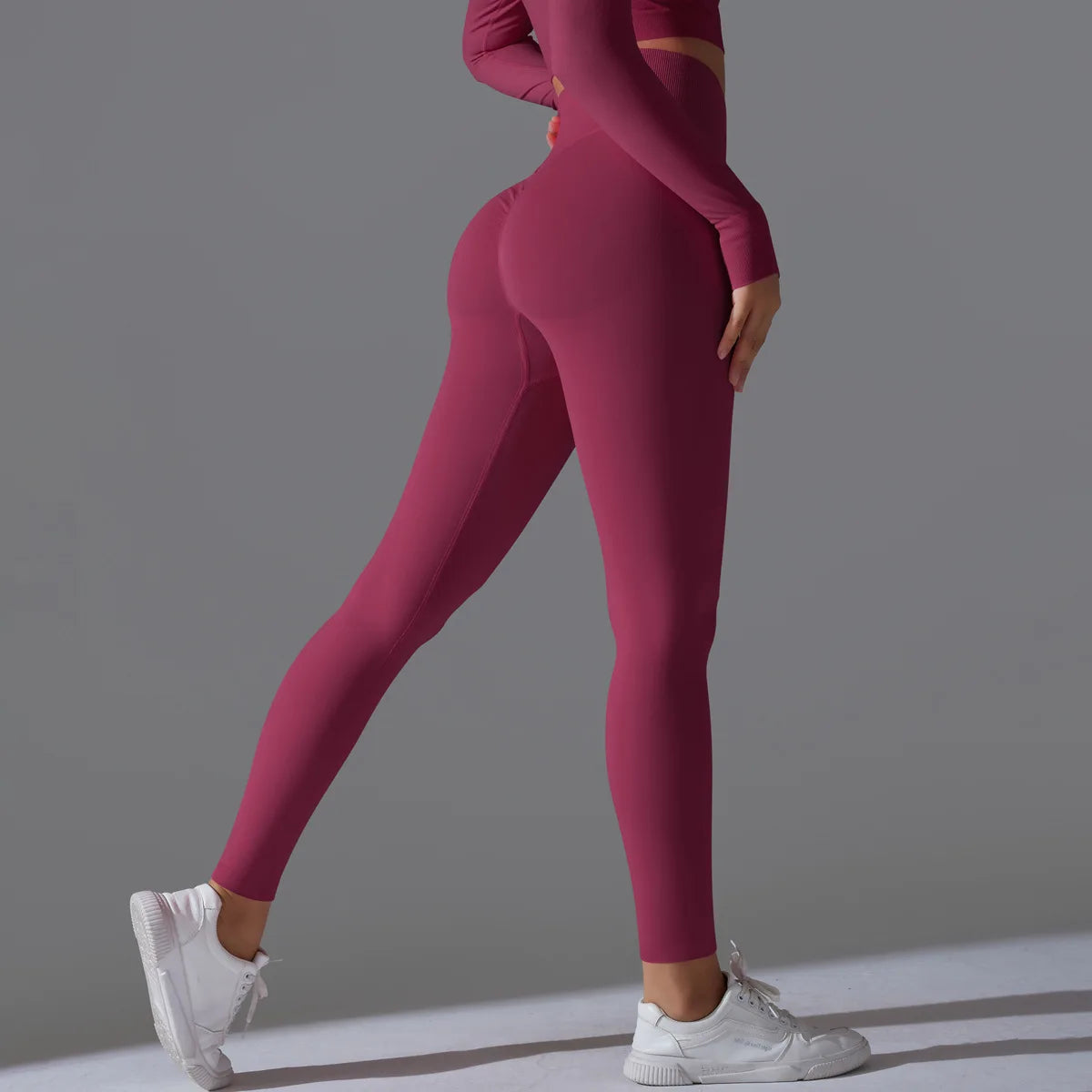 Leggings deportivos de yoga para mujer, sin costuras, cintura alta, elásticos, color sólido, para gimnasio, correr, secado rápido, realce y efecto moldeador.