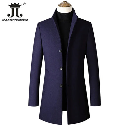 Tallas EUR S-XXL. Abrigo de lana grueso y cálido para hombre, con cuello alto, estilo casual de negocios, corte ajustado. Chaqueta de lana cortavientos para hombre.