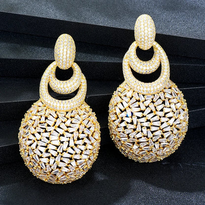 GODKI Nuevos y lujosos pendientes redondos colgantes para mujer, para bodas, fiestas, pendientes dorados huecos de Dubái, joyería de moda de alta calidad