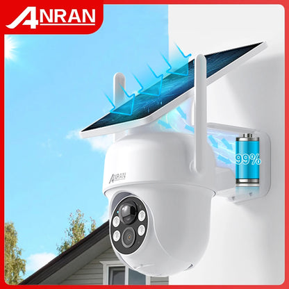 Cámara solar ANRAN 2K 3/5MP 2.4G Wifi, vigilancia y seguridad para el hogar, con batería, detección PIR y audio bidireccional.