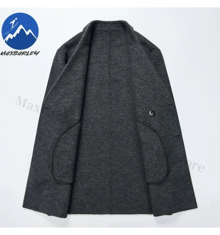 Chaqueta de lana de lujo para hombre Maxbarley, cuello de traje, abrigo ligero y cálido para trabajo, viajes informales, resistente al frío, mezcla de lana para invierno