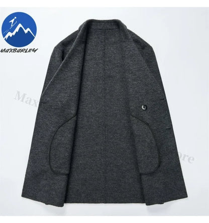 Chaqueta de lana de lujo para hombre Maxbarley, cuello de traje, abrigo ligero y cálido para trabajo, viajes informales, resistente al frío, mezcla de lana para invierno