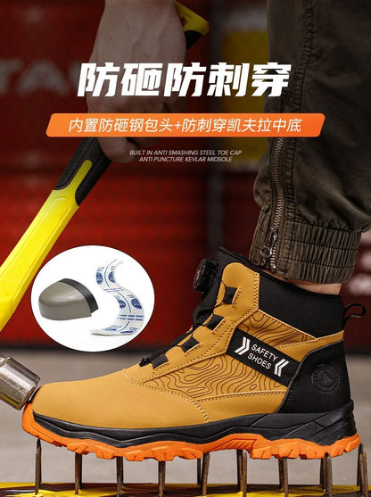 Zapatos de seguridad para hombre, de caña alta, universales para las cuatro estaciones, con hebilla giratoria antideslizante, puntera de acero, antiaplastamiento y antiperforación.