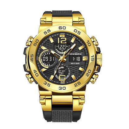 Reloj de pulsera deportivo para hombre FOXBOX Fashion Luxury Quartz, militar, impermeable, con doble pantalla, cronógrafo luminoso + CAJA