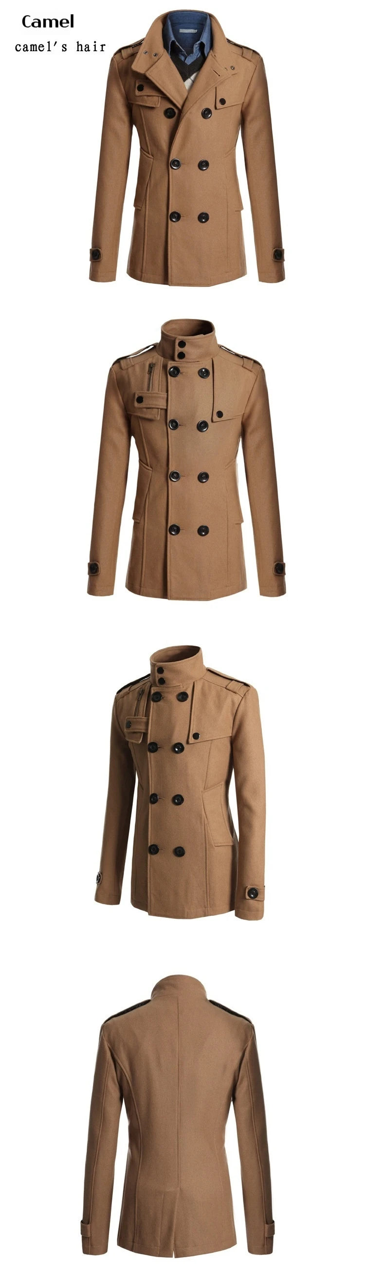 2025 New Jacket Men's Windbreaker Winter Men's Woolen Blend Double Breasted Standing Collar Long Sleeved Casual Jacket Jacket