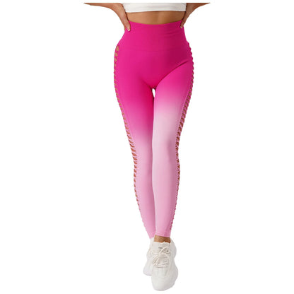 Womens Hip Tight Yoga Pants High Waist Side Hollowed-Out Mesh Design Exercise Yoga Leggings Running Gym Fitness