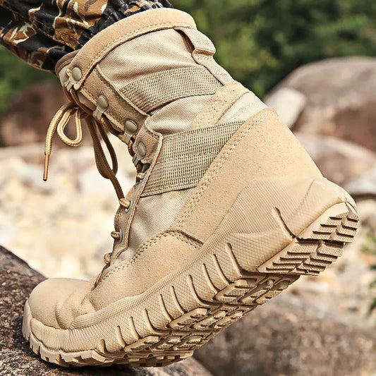 Botas altas de combate para hombre, ligeras, de lona, transpirables, para entrenamiento en la jungla, botas tácticas para senderismo en el desierto, hasta el tobillo