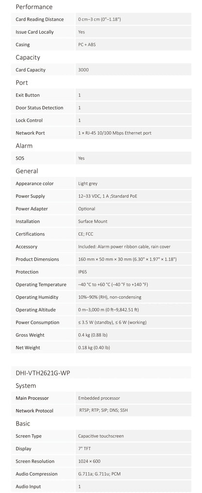 Dahua KTW02 VTO2311R-WP VTH2621G-WP Kit de videoportero con tarjeta IC PoE, WiFi, estación de puerta para villa, monitor IP para interiores, para hogar inteligente