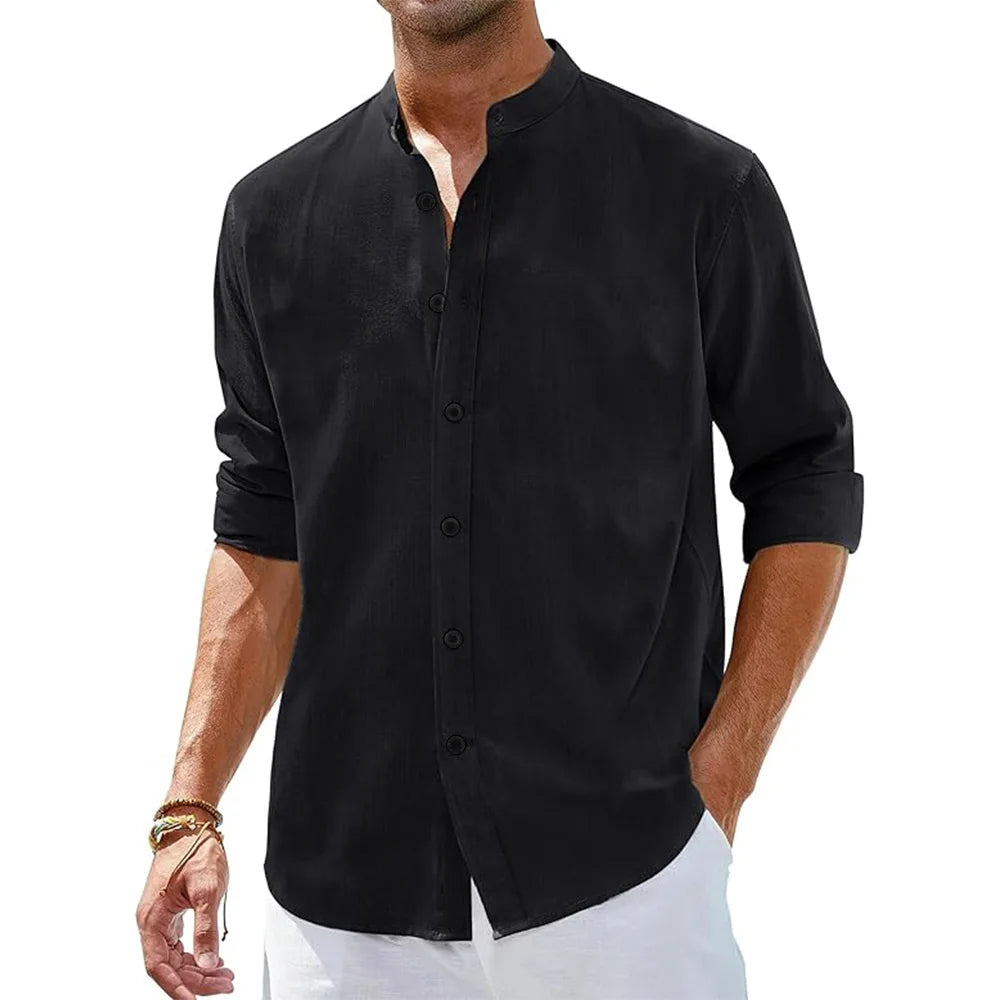 Camisas de lino y algodón para hombre, camisas de manga larga con botones y cuello Henley, camisas playeras hawaianas, blusas casuales para vacaciones para hombre