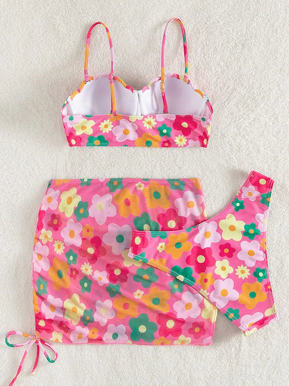 Conjunto de bikini sexy de 3 piezas para mujer, traje de baño con falda, novedad de 2023, bikini push up para mujer, ropa de playa con perlas sintéticas.